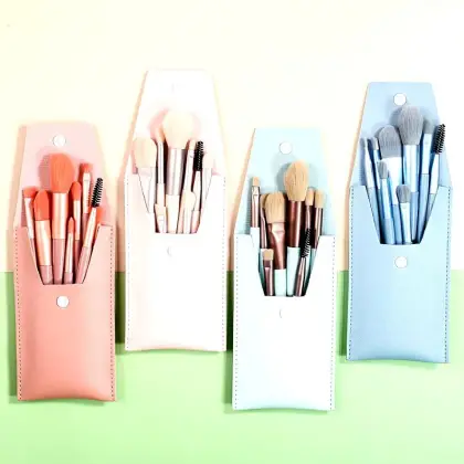 8 Pcs Leather Makeup Brushes Set