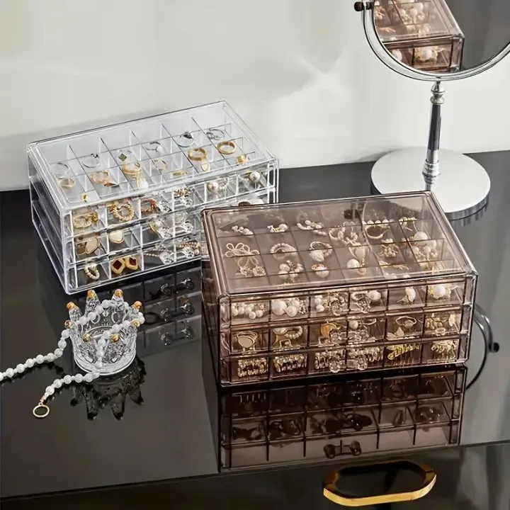 Acrylic 3-Drawer Jewelry Box Organizer – Velvet Lined 72 Grid Multi-Function Storage — photo 3