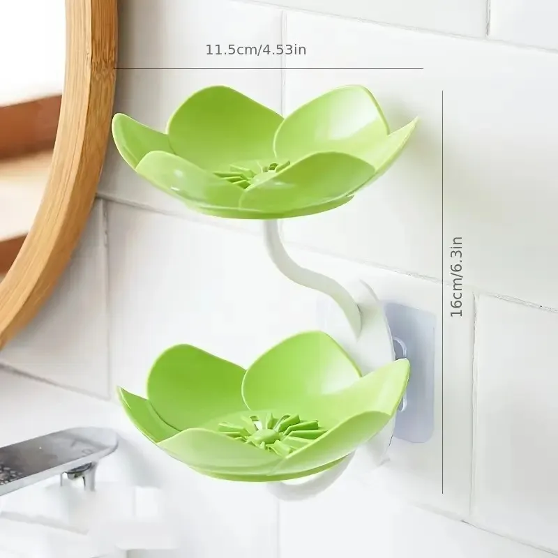 Multicolor Lotus Flower Soap Holder, Double Layer Wall-Mounted, No-Drill with Drainage, Quick-Dry Plastic Bathroom Organizer for Soap Storage, Soap Holder for Bathroom ( Random Color ) - 01 Stand — photo 3