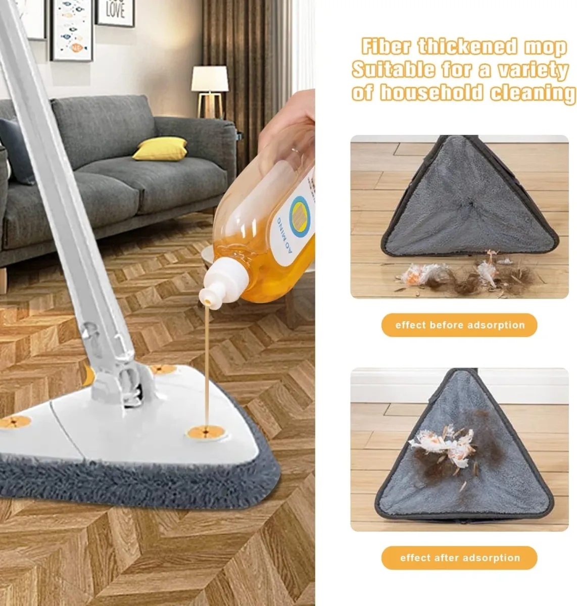 Zidello Triangle Shaped Microfiber Mop –Self-Wringing Floor Dust Mop — photo 3