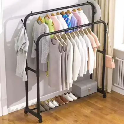 Double Pole Metal Garment Rack – 2-Tier Professional Storage Stand