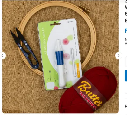 3D Embroidery Punch Needle Kit with 10 Inch Wooden Hoop, Jute Cloth (20x36 inch), Thread, Scissors & Tools – Complete Handcraft Embroidery Set (Maroon Yarn)