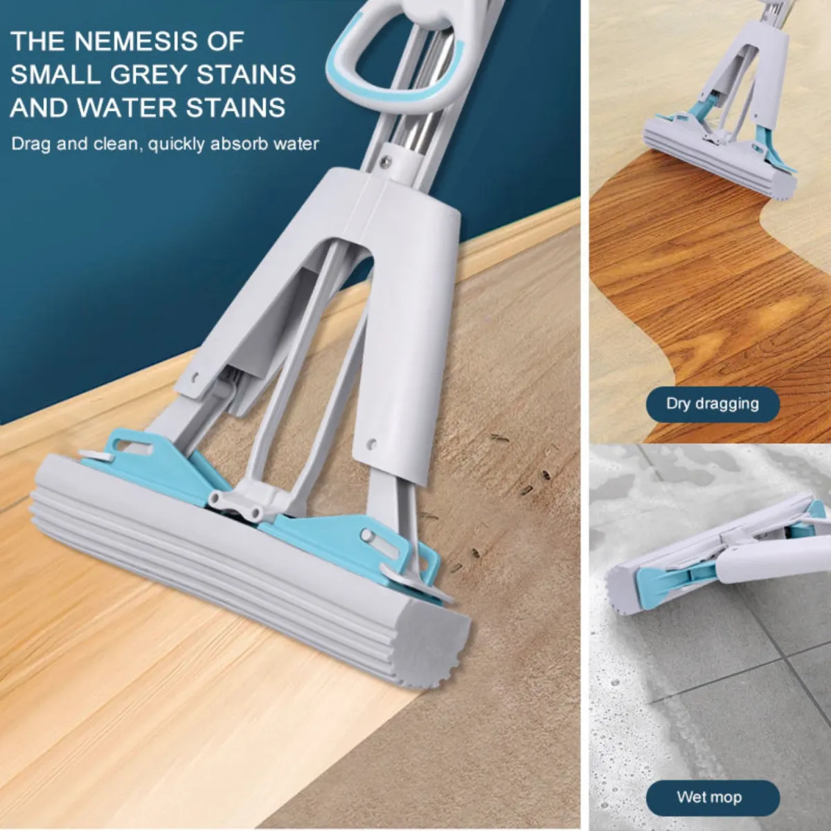 Double Squeeze Floor Sponge Mop – Hands-Free Lazy Cleaning Mop with Super Absorbent Sponge