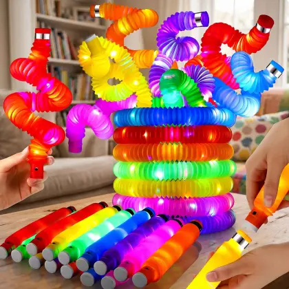 6pcs Colorful Magic Expandable Pop Tube Toy | Flexible Sensory Fidget Tubes, Stretchy Pop Up Light Tubes & Creative Building Toy - Random Color