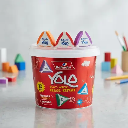 Bahadur YOLO Triangular Eraser Set (Bucket of 72 Pcs)