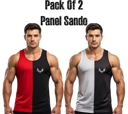 Pack of 2 Printed Top Tank Sando for Men and Boys | Stylish Panel Gym & Summer Wear - L