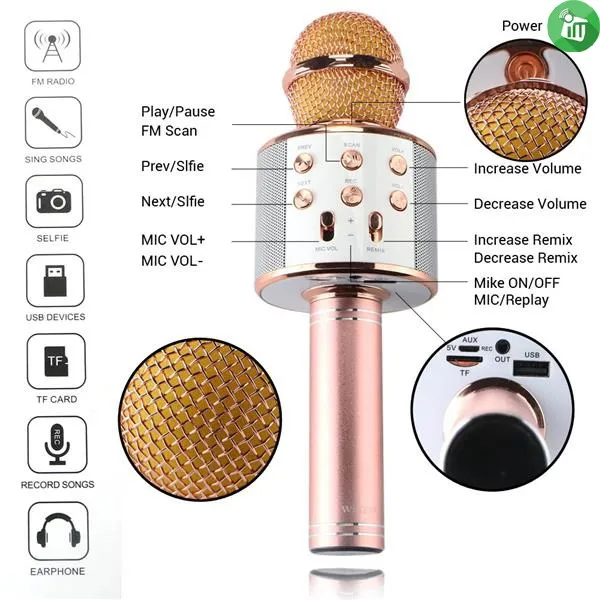 Bluetooth Microphone Karaoke Wireless Microphone Professional Speaker Handheld Microfone Player Singing Recorder Mic WS-858 KTV Microphone and Hifi Speaker — photo 5