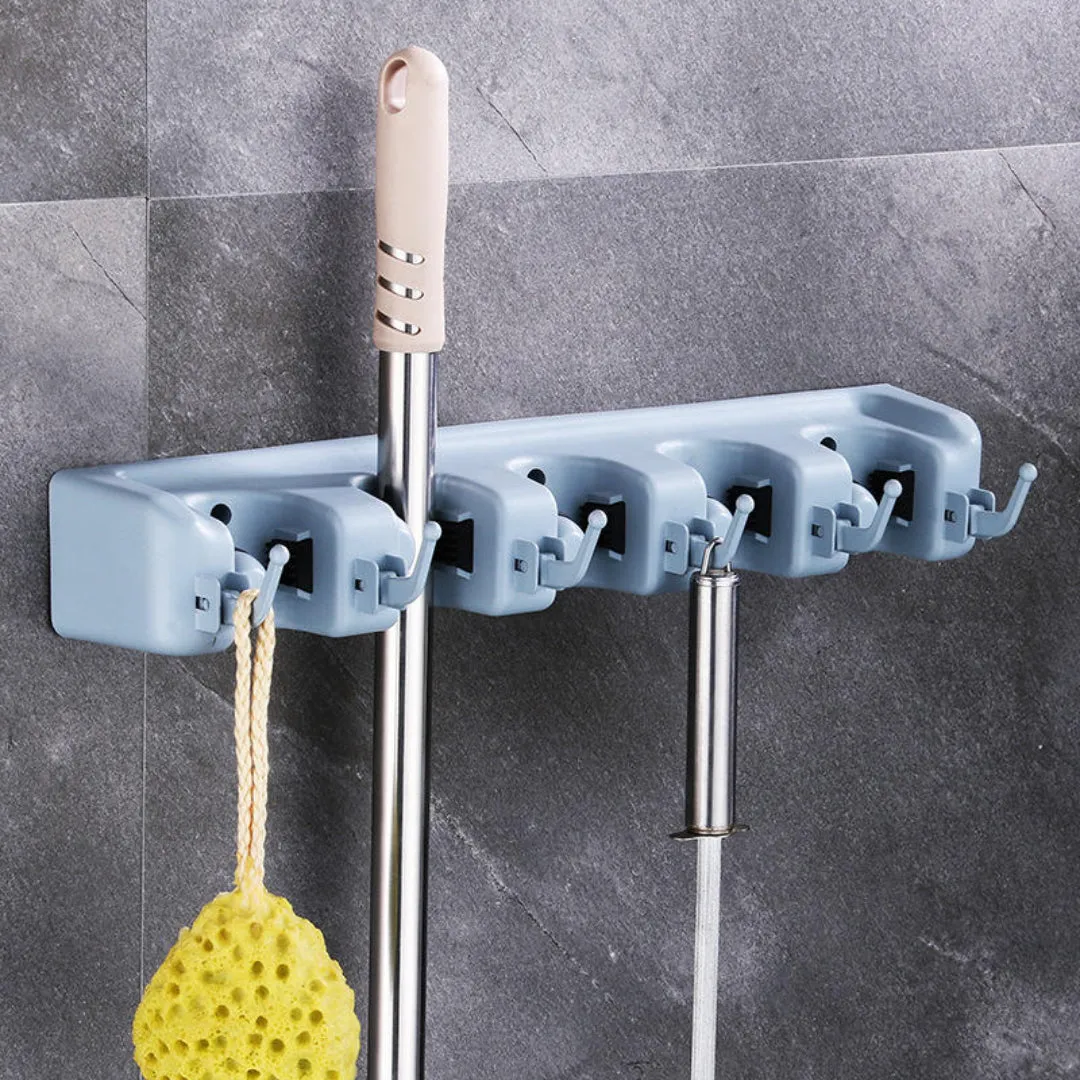 Zidello Wall-Mounted Mop & Broom Holder with Slots & Hooks — photo 4