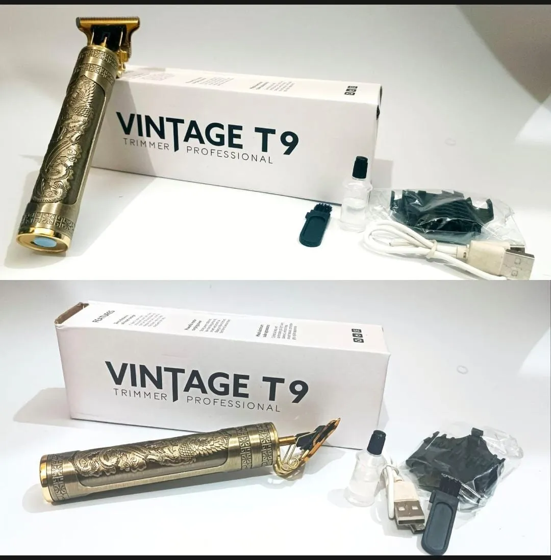 Metal Body - Vintage T9 Trimmer and Hair Clipper Cutting Machine For Men | Dragon Design | Golden Color Trimmer — photo 3