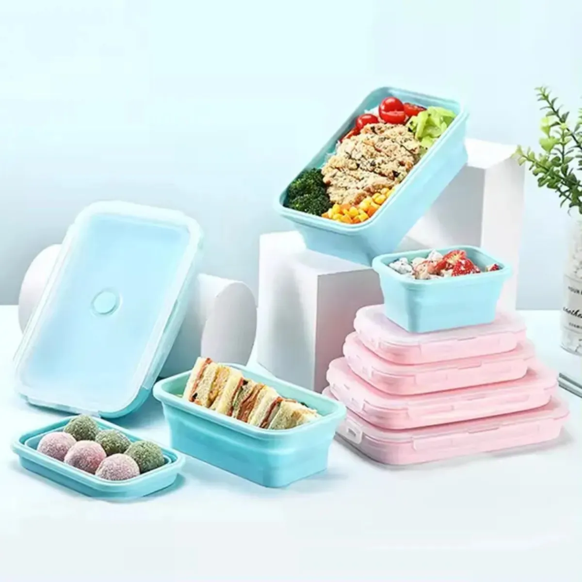 Collapsible Silicone Food Silicone Storage Containers with Lids – Stackable, BPA-Free, Microwave, Freezer Safe — photo 2