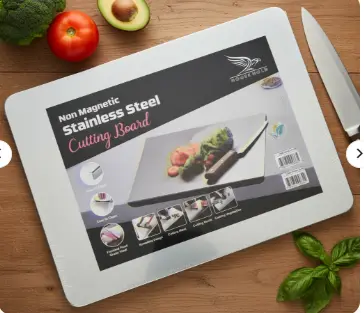 Marble Cutting Board Slab with Pure Stainless Steel Fitting – Non-Magnetic | 30 x 40 cm