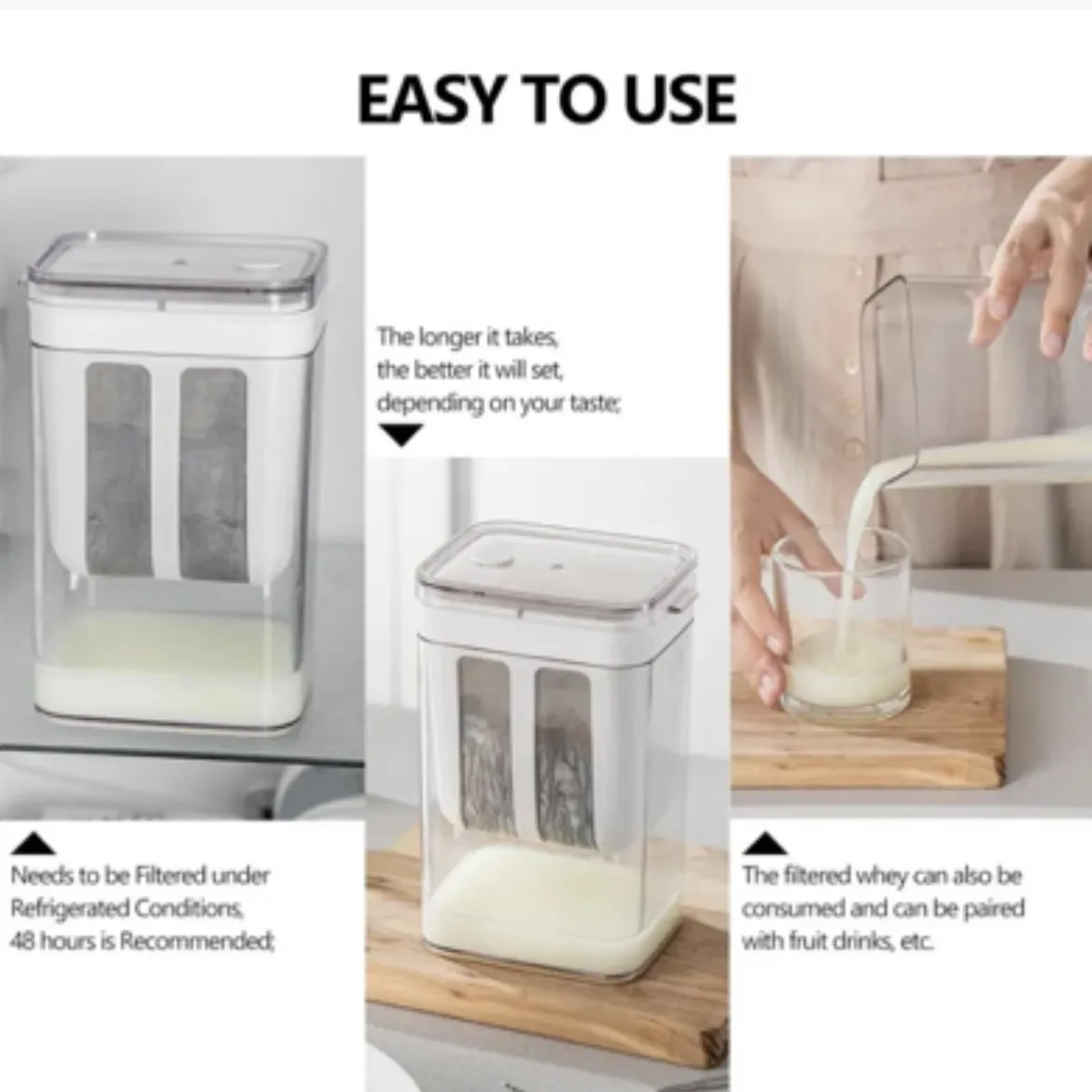 Multi-Purpose 1100ML Greek Yogurt Maker Hung Curd Strainer Box With Mesh Filter | Yogurt Maker — photo 3