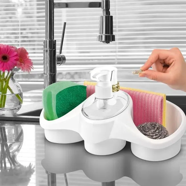 3 In 1 Soap Dispenser And Sponge Holder Soap Pump Kitchen Organizer — photo 2