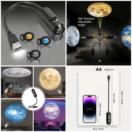 USB Flexible Moon & Earth Projection Light With 6 Lenses