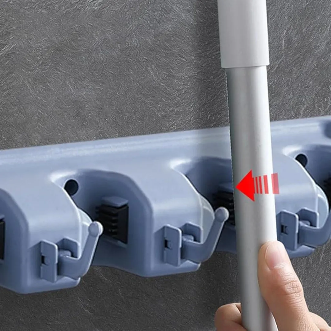 Zidello Wall-Mounted Mop & Broom Holder with Slots & Hooks — photo 2