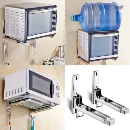 Microwave Wall Mount Rack – Folding Shelf with 2 Hooks