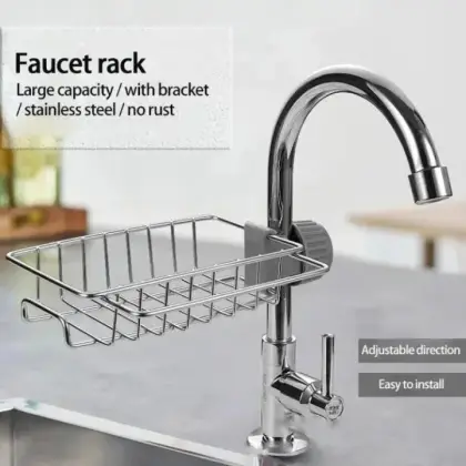 Adjustable Stainless Steel Faucet Sponge Holder β Kitchen Sink Organizer Rack for Soap, Sponge & Cleaning Tools