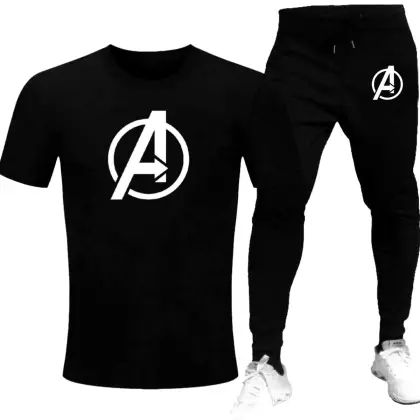 Stylish two Peice A Printed Round Neck Half Sleeves Casual Tracksuit Amazing And Trendy T Shirt And trouser for men and boys Gym Part Shirt And Jogging Track - Black, L