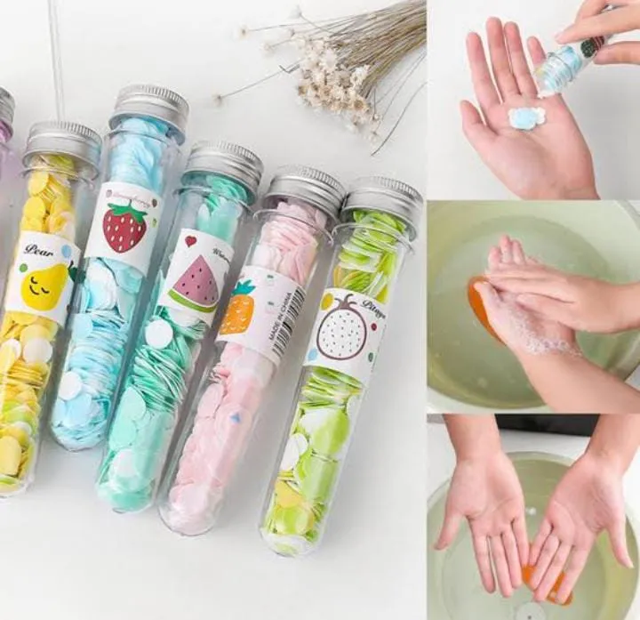 100 PCS Disposable Flower Paper Soap With Portable Tube Bottle – Multi-Color Travel Soap Sheets For Hand Washing, Camping, And Outdoor Use ( Random Color ) — photo 2