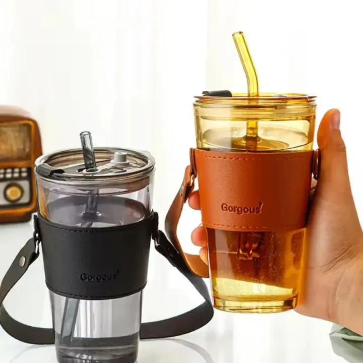 Premium Transparent Glass Drinking Cup with Lid & Straw – Portable Bamboo Wrapped Beverage Tumbler — photo 3