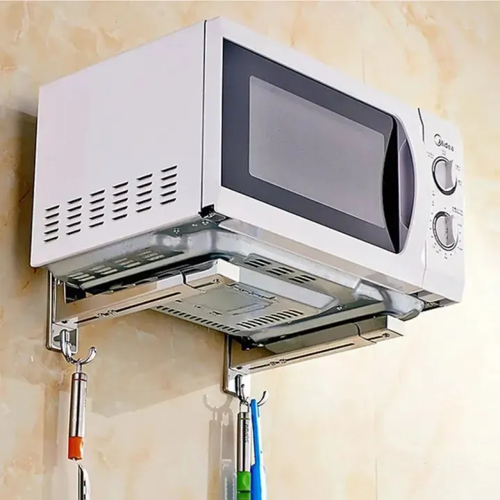 Microwave Wall Mount Rack – Folding Shelf with 2 Hooks — photo 4