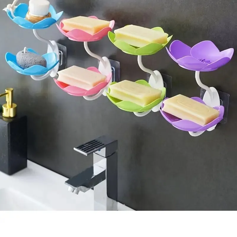 Multicolor Lotus Flower Soap Holder, Double Layer Wall-Mounted, No-Drill with Drainage, Quick-Dry Plastic Bathroom Organizer for Soap Storage, Soap Holder for Bathroom ( Random Color ) - 01 Stand — photo 5