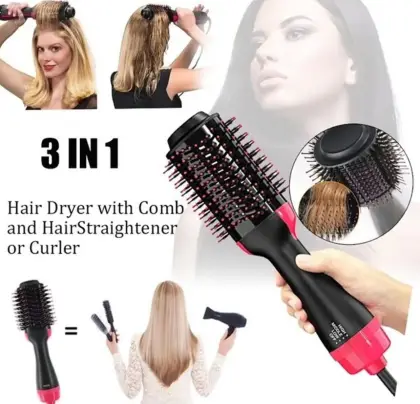 3‑in‑1 Hair Dryer with Comb, Hair Straightener & Curler for Easy Styling