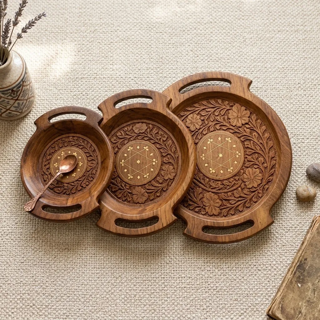 Wooden Carving Plate Bring rustic elegance and artisanal charm to your home with the Wooden Carving Plate Set of 3. — photo 6