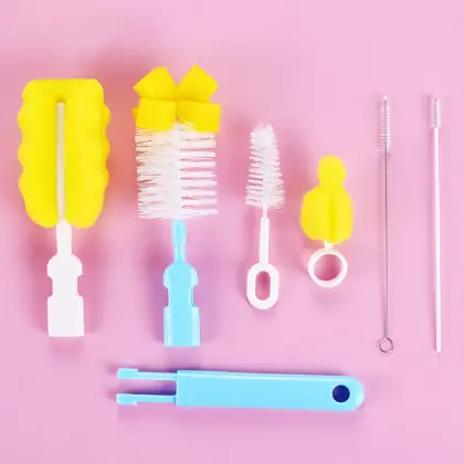 Zidello 6-Piece Baby Bottle Cleaning Brush Set – Bottle, Nipple, Straw & Tube Cleaner with Soft Sponge