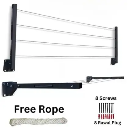 Foldable Wall Mounted Cloth Drying Stand with Free Rope and Screws