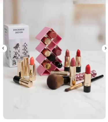 Plastic 10 Grid Lipstick Organizer with Storage Box – Makeup Holder for Lipsticks & Cosmetics - With Box (Random Color)