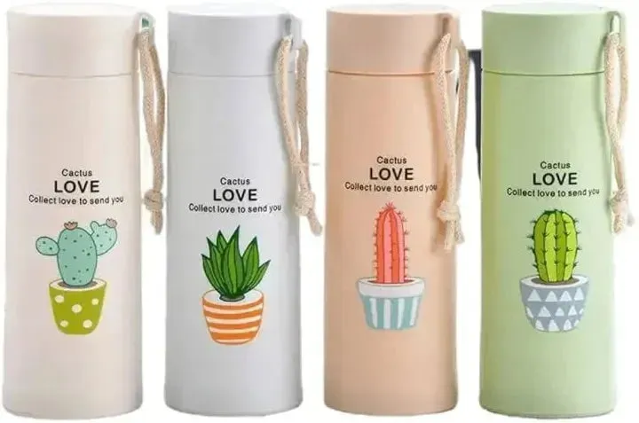 Premium 400ML Glass Water Bottle with Cactus Design – Leakproof BPA Free Portable Drinking Bottle — photo 4