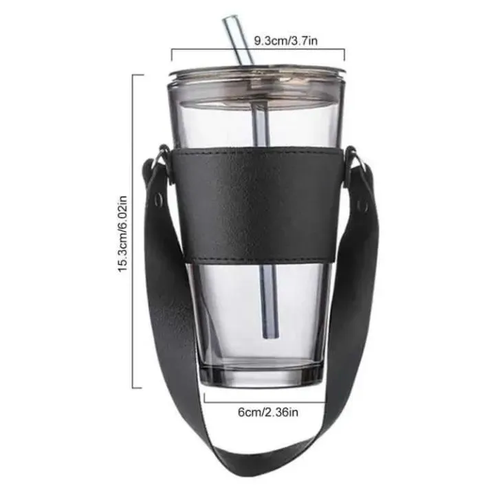 Premium Transparent Glass Drinking Cup with Lid & Straw – Portable Bamboo Wrapped Beverage Tumbler — photo 2
