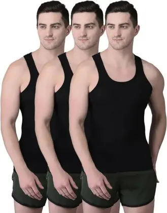 Pack of 3 Men's Cotton Banyan Vest – Soft, Breathable & Comfortable Daily Wear Undershirts for Men - Large