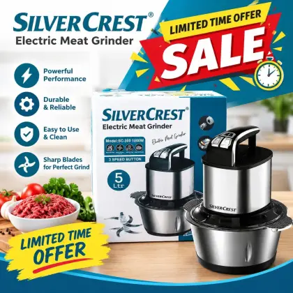 5 Litre Silver Crest Electric Meat Chopper with 5 Blades Options and 2 Speed (Premium Quality)