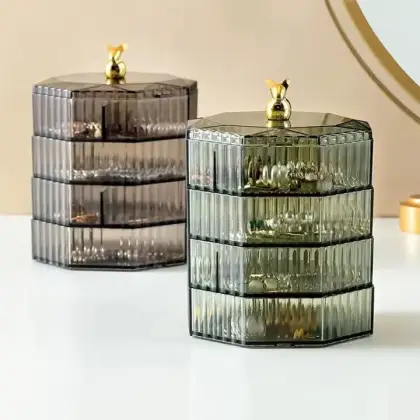Rotating Jewelry Storage Box with Cover – Round Makeup & Accessories