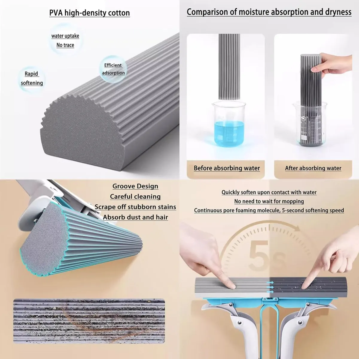 Double Squeeze Floor Sponge Mop – Hands-Free Lazy Cleaning Mop with Super Absorbent Sponge — photo 3