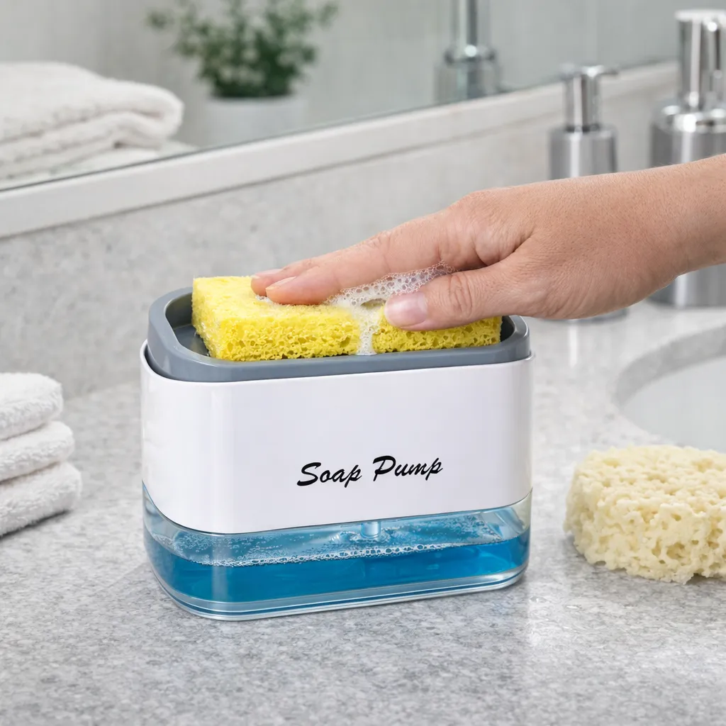 Zidello 2-in-1 Soap Pump Dispenser with Sponge | Kitchen Dish Soap Liquid Holder