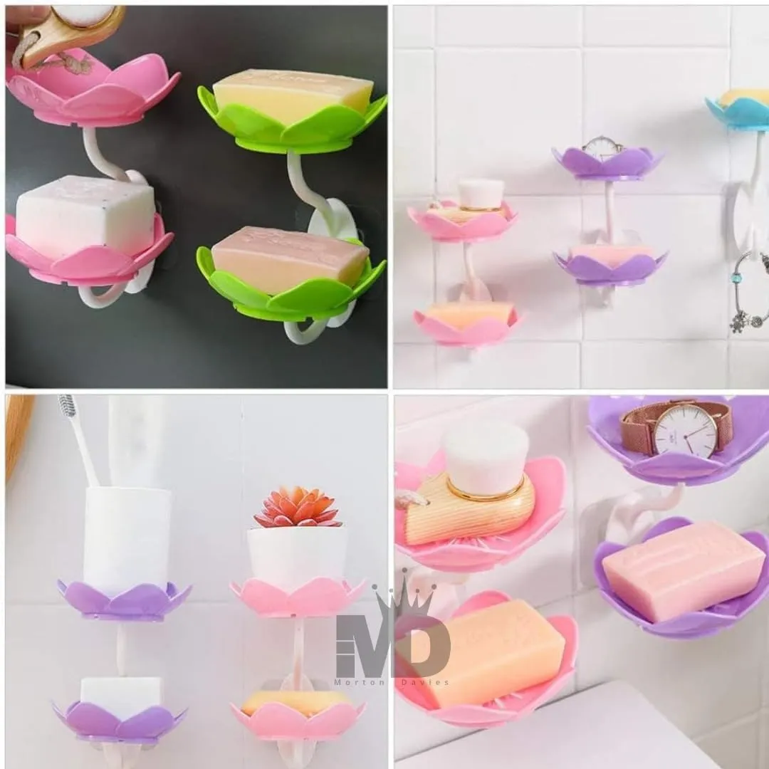Multicolor Lotus Flower Soap Holder, Double Layer Wall-Mounted, No-Drill with Drainage, Quick-Dry Plastic Bathroom Organizer for Soap Storage, Soap Holder for Bathroom ( Random Color ) - 01 Stand — photo 8
