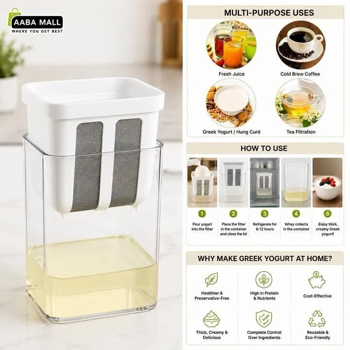 Multi-Purpose 1100ML Greek Yogurt Maker Hung Curd Strainer Box With Mesh Filter | Yogurt Maker