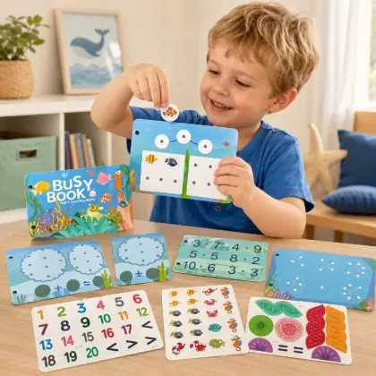 Preschool Busy Book for Kids 3+ | Reusable Learning Stickers, ABC Alphabet Book, Animal Shapes Matching, Vocabulary Building & Kindergarten Educational Activities