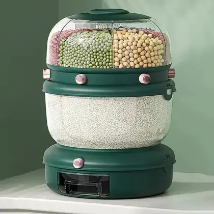 Luxury 6-Grid Rotating Grain Dispenser – 9KG Emerald Edition