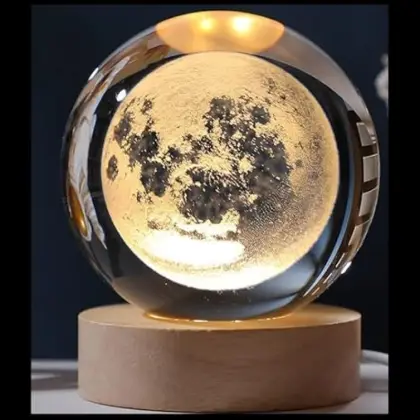 Glowing Crystal Ball Lamp with LED Wooden Base (Only Moon Shape)