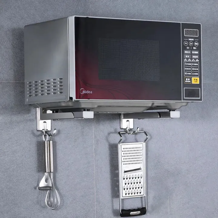 Microwave Wall Mount Rack – Folding Shelf with 2 Hooks — photo 3