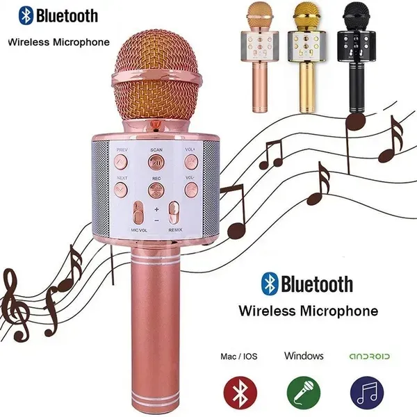 Bluetooth Microphone Karaoke Wireless Microphone Professional Speaker Handheld Microfone Player Singing Recorder Mic WS-858 KTV Microphone and Hifi Speaker — photo 4