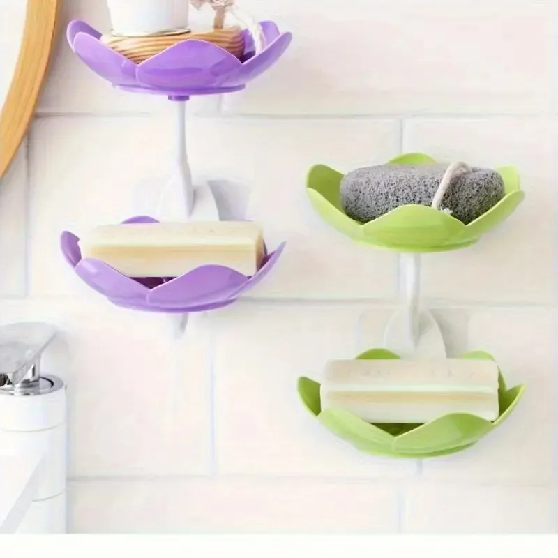 Multicolor Lotus Flower Soap Holder, Double Layer Wall-Mounted, No-Drill with Drainage, Quick-Dry Plastic Bathroom Organizer for Soap Storage, Soap Holder for Bathroom ( Random Color ) - 01 Stand — photo 2