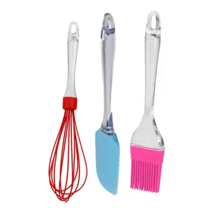 Pack of 3 Essential Kitchen – Tools Silicone Spatula, Oil Brush & Whisk Set
