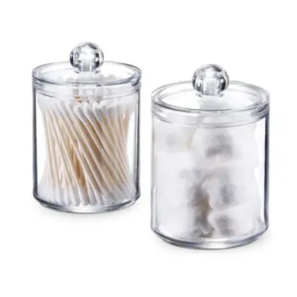 1pc Storage Box Cotton Swab Cosmetic Cotton Storage Box Round Acrylic Lid