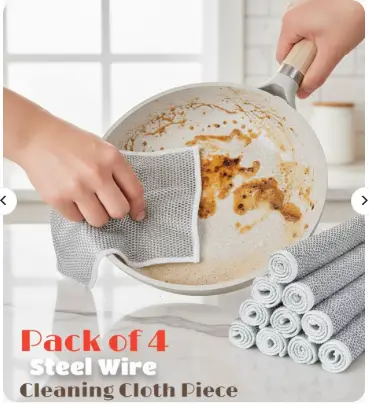 Pack of 4 Kitchen Steel Mesh Wire DishWasher Cleaning Cloth – Durable Dishwashing Scrubber Pads for Utensils, Pots, Pans & Daily Kitchen Cleaning
