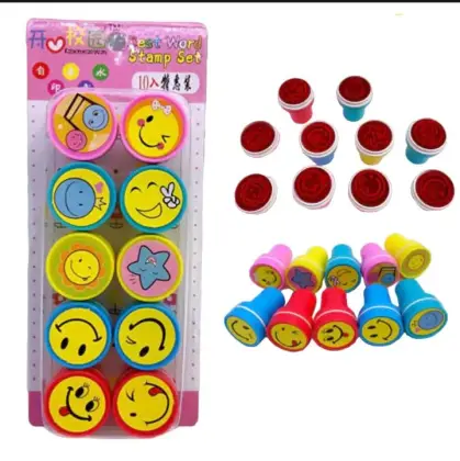 Pack of 10 - Cute Emoji Stamp Set Kids Arts And Crafts Stamper - Stationery Accessory Designed For Creative Stamping And Daily Craft Routine (Random Emojis)
